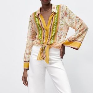 ZARA Printed Blouse With Bow